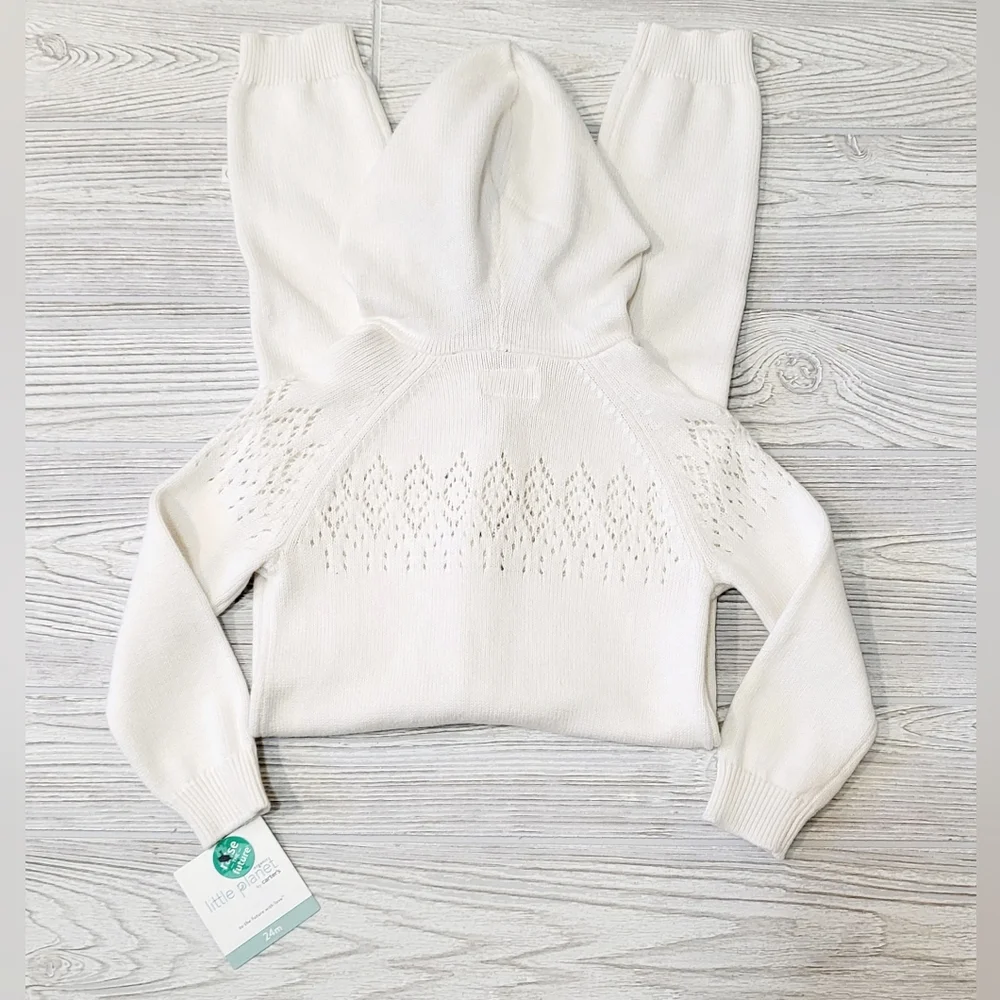 NWT Little Planet Carters Baby Coverall Sz 24 Mo Ivory Organic Pointelle Knit - Picture 4 of 5